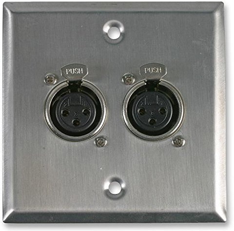 Ex-Pro Stainless Steel AV Multimedia Wallplate Face Plate with 2 x 3 Pin Female XLR Plug Socket - 1 Pack