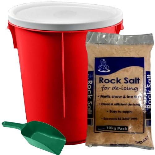 KetoPlastics 25L RED GRIT BIN with 10KG Brown Rock GRIT Salt ICE Snow Salt BIN & Scoop Shovel