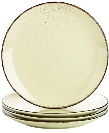 vancasso Navia Set de 4 Platos de Postre, Platos de Ensalada de Gres, Platos de Desayuno de 20,8 cm, Juego de Platos Llanos de Cerámica, Aptos para el Microondas y Lavavajillas, Blanco crema