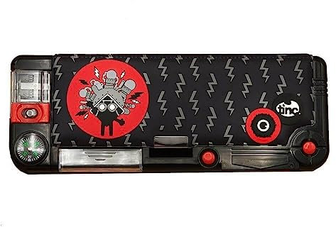 Tinc Kronk Character Pop Out Pencil Case Black | Pop Out Compartment with Push Button | Includes Pencil with Eraser Topper, Ballpoint Pen & 15cm Ruler | 3 Compartments | For School