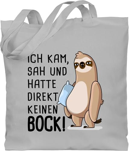 Baumwolltasche - Sprüche Statement - Hatte direkt keinen Bock - Faultier - Unisize - Hellgrau - geschenke mit faultieren statements kam sah beutel geschenk sprüchen faultiere stoffbeutel spruch