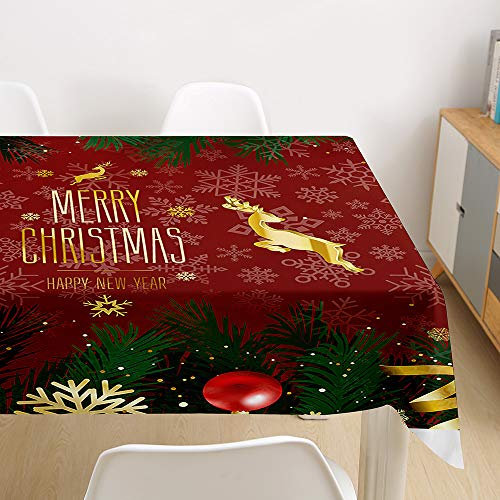Ouduo Weihnachtstischdecke Wasserdicht Polyester Rechteckig Fleckschutz Abwaschbar Mehrzweck Bedruckte Tischdecke für Home Küche Dekoration (Rot,140x200cm)