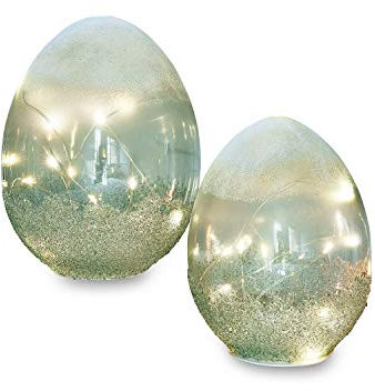 Loberon LED-Ei 2er Set Borleos, Zwei imposante Größen, Lichterkette im Inneren, mit Frozen-Effekt, Deko-Eier, Wohn-Accessoire, Ostern, Osterdeko, Glas, grün