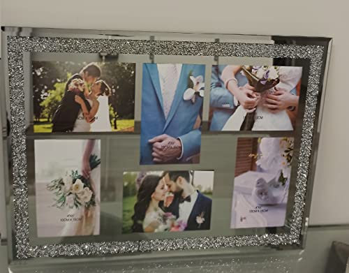 CAPRISTAR Multi Aperture 6 Picture Photo Frame 6”x4” Hold 6 Picture Silver Mirrored Crushed Jewel Crystal Diamante