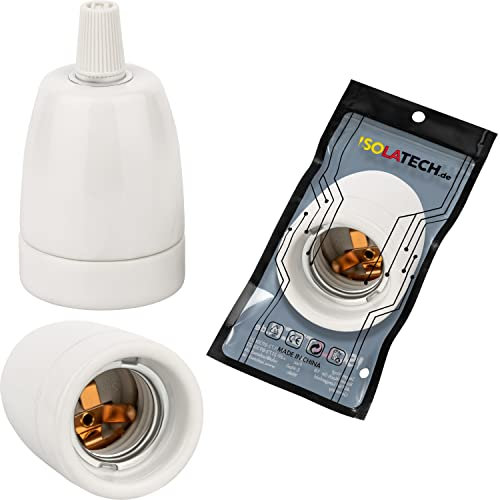 ISOLATECH 1Stk E27 Keramik Lampenfassung mit Zugentlastung LED Energiesparlampen (max.250V/4A) Leuchtmittel Home Installation Einbau Decke Halterung Küche Sockel Badezimmer hitzebeständig