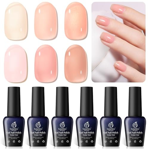 beetles Gel Polish Set- 6 Colors Transparent Jelly Sheer Pink Nude Kit Libra Collection, Soak off UV Nail Set Salon DIY Home Art Design Gifts for Girl…