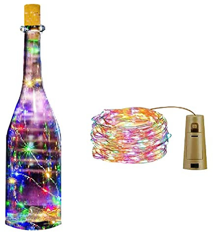 2M 20 LED Multicolored Copper Bottle String Lights Battery Operated Fairy Wine Cork Shaped Christmas Decor LED Lights (1)