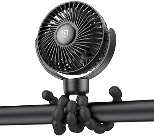 SMARTDEVIL 4000mAh Small Rechargeable Stroller Fan Clip on for Baby, 4 Speeds Car Seat Fan with Flexible Tripod, Dual 360° Rotatable, for Crib, Treadmill, Bike (Black)
