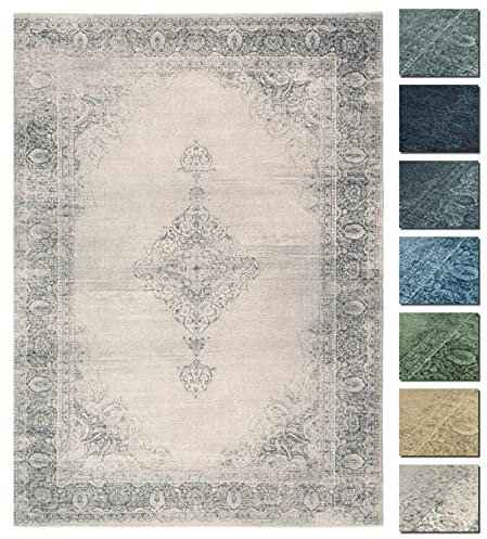 TESSO LIVING Kelim Vintage Teppich Wohnzimmer Creme 195 X 280 cm - Moderner Kurzflor Teppich - Super Soft