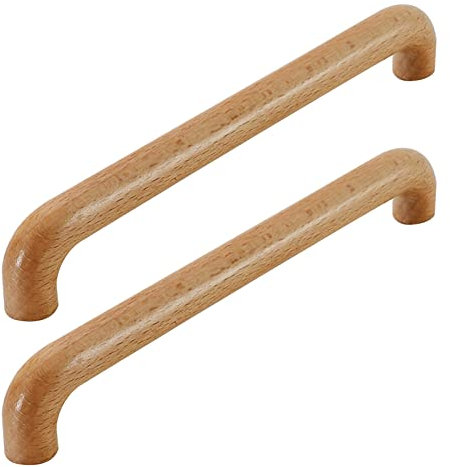 NANNAN0901 Tiradores de Cajón de Madera de 2 Piezas, Manija de Armario de Muebles de Dormitorio de Madera Maciza Tiradores de Puertas de Gabinetes de Cocina, con Tornillos (Hole distance 192mm)
