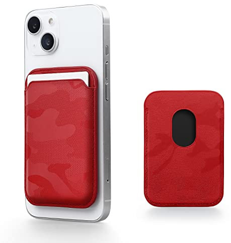 WALLFID Magsafe Wallet Leather Compatible with iPhone 15/14/13/12 Pro/Max/Plus/Mini/,RFID Card Holder with Mag-safe Magnet (Camouflage red)