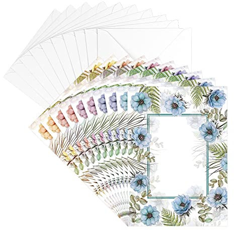 Ideen mit Herz Grußkarten-Set mit Umschlägen | 10 Motiv-Karten | blanko | bunt | neutral | Ideal für Glückwünsche zum Geburtstag, Hochzeit, uvm. | Din B6 (Aquarell Blütenrahmen)