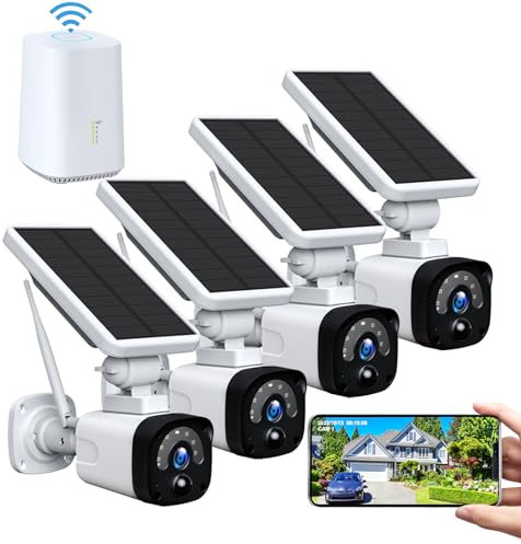 Camcamp Kit Videosorveglianza WiFi Esterno Pannello Solare, 4MP Kit Telecamera Videosorveglianza con Pannello Solare con Base, Rilevamento del Movimento PIR, 2 Vie Audio SD/Cloud, Impermeabile IP65