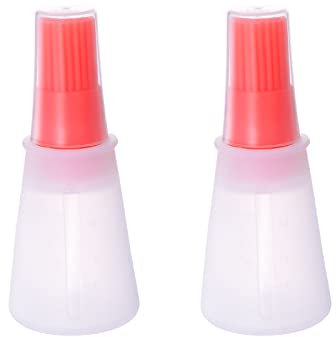 sourcing map 2pcs Silicone Oil Bottle Brush, Pressing Heat-Resistant Kitchen Basting Oil Tool with Cap for Barbecue Cooking Baking, Red