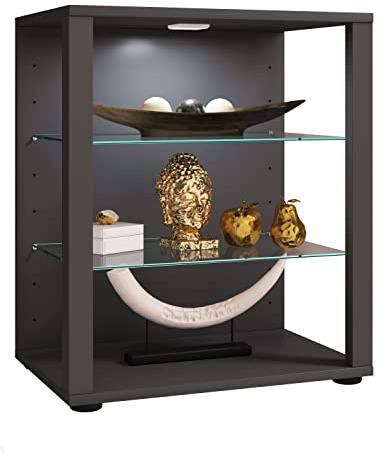 VCM Standvitrine 70x35x90 cm 3 Fächer Präsentationsvitrine Wohnzimmer | Vitrine zum Präsentieren von Sammlungen - Wohnzimmer oder Büro - für Sammler und Deko-Fans - Holzwerkstoff, Glas