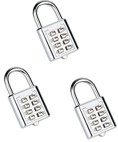 NUZAMAS Lot de 3 cadenas à combinaison robuste – Cadenas à combinaison à 8 chiffres de 35 mm – Alliage de zinc pour résistance à la corrosion – Serrure étanche sans clé pour casier de maison, école et