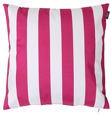 Bean Bag Bazaar Outdoor Cushions Filled, Stripe Collection, Pink, Reversible Print, 43cm x 43cm, Water Resistant, Pink Outdoor Cushions for Garden Furniture, Garden, Patio