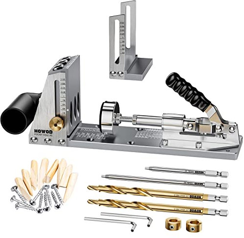 HOWOD Pocket Hole Jig Kit, Professional and Upgraded Metal Pocket Screw Jig with Removable Vacuum Adapter. (Metal)
