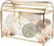 Homtone 26 cm Große Glas Hochzeit Kartenbox mit Schlitz und Schloss, Geometrisches Terrarium Gold Glaskasten, Vintage Präsentationsbox für Hochzeitsempfang, Tafelaufsatz