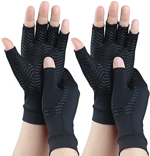SHIFANQI Kupfer-Arthritis-Handschuhe zur Schmerzlinderung bei Karpaltunnelsyndrom, Kompressionshandschuhe zur Linderung von Handschmerzen, Schwellungen, fingerlose Tipphandschuhe für Rheumatoide,