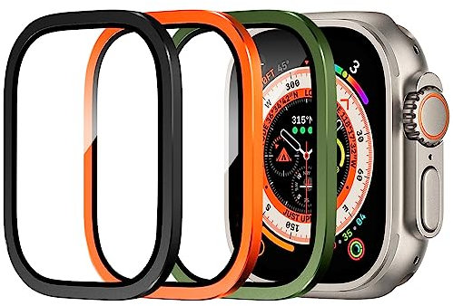 Protectores de Pantalla para Apple Watch Ultra de 49mm, Vidrio Templado 9h Marco de AleacióN de Titanio, Mantiene el Original, Sensible al Tacto,PelíCula Protectora Ligera Apple Ultra 2