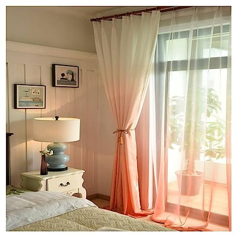Mesnt Verdunkelungs-Vorhang Gardine, Polyester Raumverdunkelnder Verdunkelungsvorhang mit Farbverlauf, Orange, H132 x B107 cm
