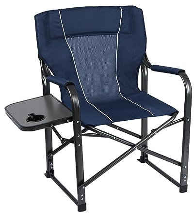 BradOc Chaise De Régie Pliante Chaise avec Table D'Appoint, Chaise De Camping Heavy Duty avec Table Pique-Nique Pelouse Voyage Extérieur, Soutien À 300 Lbs,Bleu