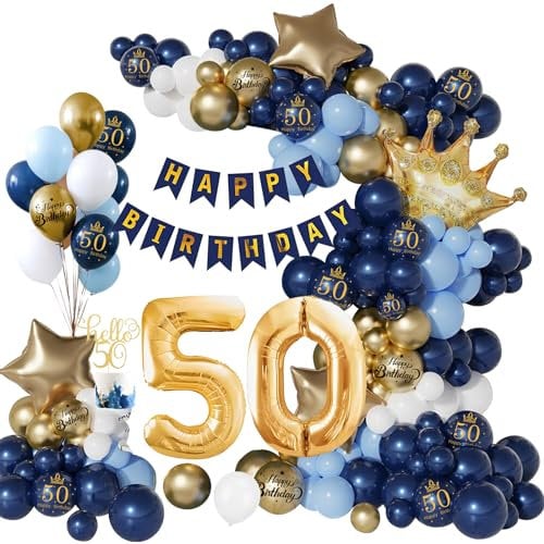 50 Geburtstag Deko, 50. Geburtstag Mann Frauen, 50 Jahr Geburtstagdeko Marineblaues Gold, Happy Birthday Girlande Ballon 50 Deko, Birthday Party Decorations