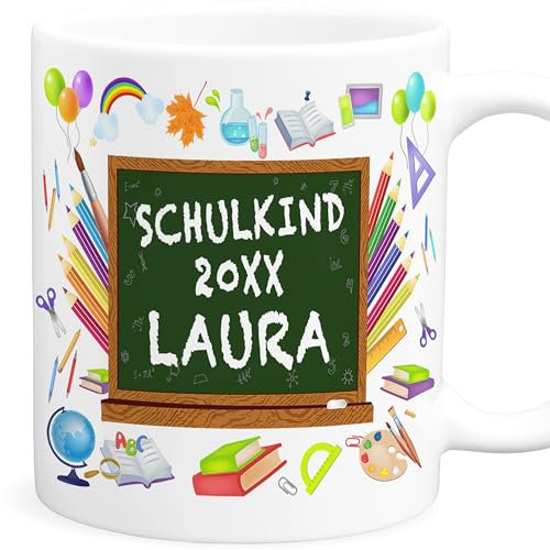 Schulkind Tasse personalisiert Geschenk zur Einschulung für Mädchen Junge Schulanfänger Einschulungsgeschenk Schulanfang Erstklässler Geschenkidee Teetasse aus Keramik 330 ml
