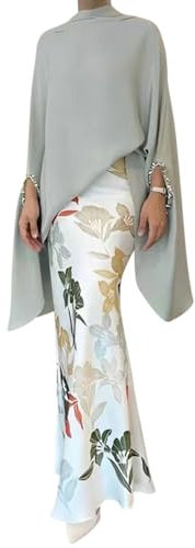 ORANDESIGNE Donna Vestito Lungo Abito da Cerimonia Elegante Camicia Blusa Manica Lunga + Gonna Lunga Aderente Completo Sera 2 Pezzi Festa Cocktail Set Outfit B 06 XL