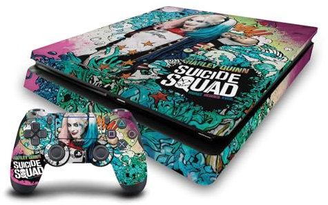 Head Case Designs Offizielle Suicide Squad 2016 Harley Quinn Plakat Graphics Vinyl Haut Gaming Aufkleber Abziehbild kompatibel mit Sony Playstation 4 PS4 Slim Console and DualShock 4 Controller
