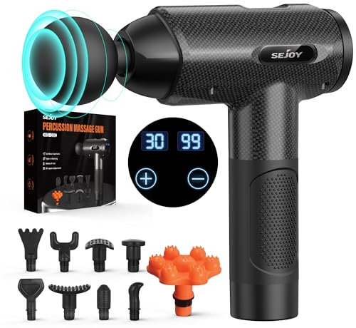 Sejoy Massagepistole mit 10 Massageköpfen USB-Ladung, 30 Geschwindigkeit Handgerät für Tiefengewebsmassage, Perkussionsmassagegerät für Schmerzlinderung, leise Muskel-Massage, für Männer & Frauen