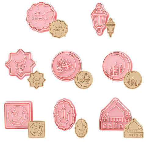 Ramadan Ausstechformen,8 Stück Moschee Mond Laterne Eid Mubarak Keksausstecher Set,Islamischen Muslimischen Cookie Cutter für DIY Kuchen Backen Fondant Partydeko (Muster A)