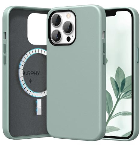 SURPHY Faux Leather Case Compatible with iPhone 13 Pro Max Case 6.7 inch, Premium PU Leather Case Cover (with Metallic Buttons & Microfiber Lining) for iPhone 13 Pro Max, Mint Green