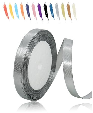 Grau 10mm Satinband 23 Meter, Polyesterband, verschönern Sie Ihre Bastelarbeiten und Feiern, ideal für Geschenkverpackungen, Dekorationen, Hochzeitsautoband, Bänder zum Basteln