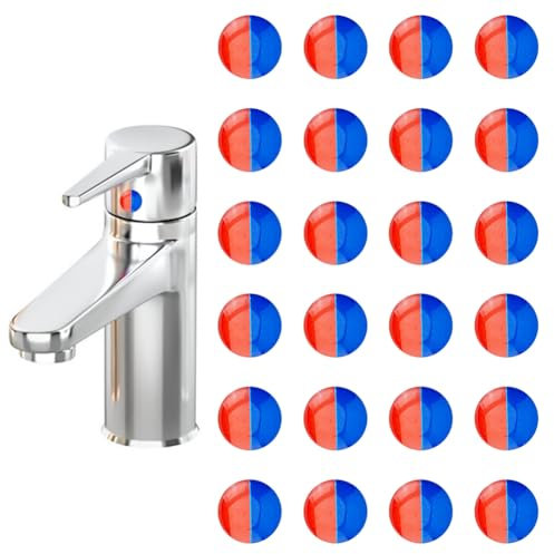 SUPERFINDINGS 24 Stück Aufkleber Für Heißes Und Kaltes Wasser Selbstklebende Etiketten Für Heißes Und Kaltes Wasser Epoxidharz Wasserhahn Transferaufkleber Für Badezimmer Küche 10mm Im Durchmesser