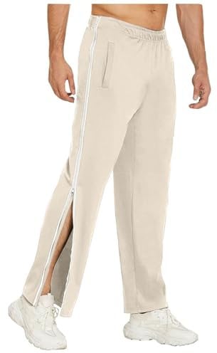 Reha Hose Damen Herren Seitlich Zu Öffnen Baggy Trainingshose mit Seitlichem und Reißverschluss Am Bein Weites Bein Schnellfickerhose Druckknöpfen Sporthose Freizeithose Breite Jogginghose Lässig