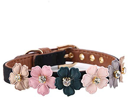 Hundehalsband – Diamant-Hundehalsband – weiches, praktischer Schnalle – modische Blume mit Diamanten – bequem, elegant – für kleine, mittelgroße Hunde, (1.3 * 42cm)