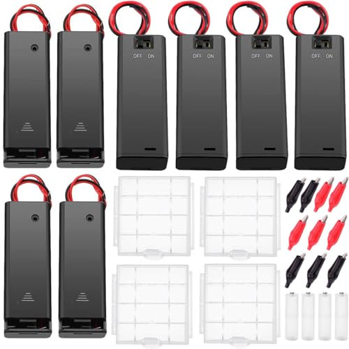 EatPitaya 8Pcs 1-Slot AA Battery Holder, AA Battery Case Box Holder On/Off Switch + 4Pcs AA Battery Storage Case + 4Pcs AAA to AA Battery Holder Converter + 10Pcs Battery Alligator Clip