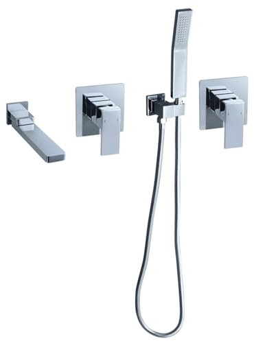 BiaoTeng Badewannenarmatur Unterputz mit Brause Wand Heiß und Kalt Einhebelmischer 180° Drehbar Mischbatterie Badewanne Unterputz Chrom