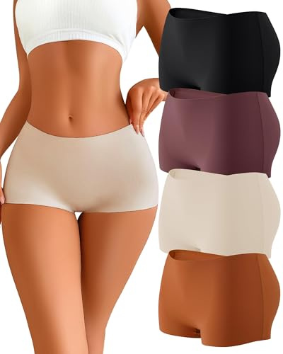 READY TO LOVE Boxershorts Damen Seamless Slips Damen Unterhosen Nahtlos Weich Pantys Atmungsaktiv Unterwäsche Frauen Hipster Under Dress Boyshorts Mehrpack 4er Pack