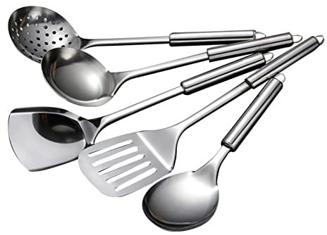 generisch Juego de mesa de comedor rústica para 4 gris 5 unids/set de utensilios de cocina de acero inoxidable juego de utensilios de cocina espátula cuchara cuchara redondo manteles individuales para