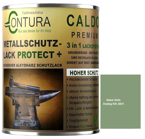 Contura 3in1 Rostschutzfarbe Metallschutzlack Seidenmatt RAL Metall Lack Farbe Grundierung (RAL 6021 (Intern: Natur Grün), 2,5 Liter)