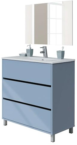 Miroytengo Mueble de Baño 82 cm Kalma con Patas y Espejo (Sin Lavabo) Color Azul Talco