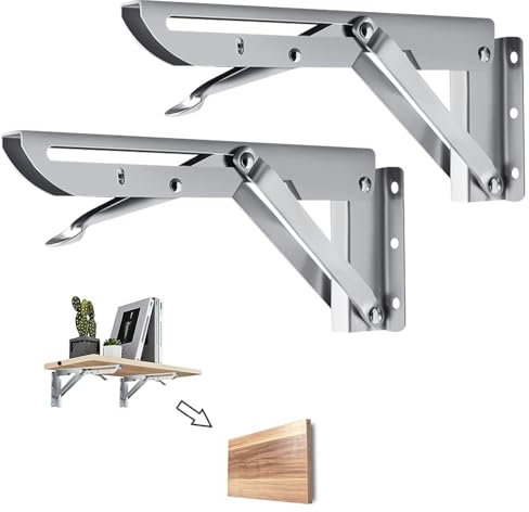 2 Stück 300mm Klappkonsole Schwerlast Edelstahl, Klappwinkel Belastbarkeit 60kg, Klappbare Regalträger für Tisch und Wandhalterung, Silber Schwerlast Konsole für Heimwerkerprojekte