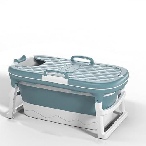 Baignoire pliable portable pour adultes avec housse pour voyage, spa et douche, économie d'espace, baignoire longue pour petites salles de bains, bleu
