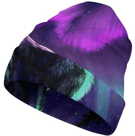 Cmagnifico Beanie-Mütze, Wölfe heulen in den Nordlichtern, Strickmütze, weich, dehnbar, Thermo-Mütze für Männer und Frauen, Wölfe heulen in den Nordlichtern, Einheitsgröße