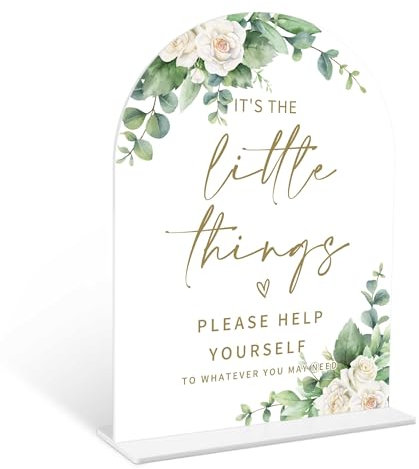 Eucalyptus Rose Wedding Bathroom Basket Sign, 6 x 8 Inch White Arch Acrylic Wedding Sign with Holder, Wedding Sign for Ceremony and Reception, Wedding Decoration, Wedding Supplies - AM09