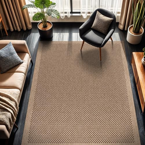 CAMILSON Easy Jute-Teppich, für drinnen und draußen, natürliche Farbe, für Wohnzimmer, Terrasse und Küche, Sisal, Boho-gewebtes Design, leicht zu reinigen, waschbar, für den Außenbereich, 15,2 x 22,9