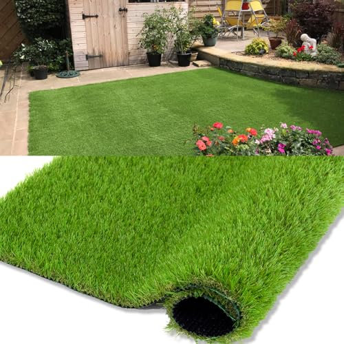 Petgrow Erba artificiale da 35 mm, tappeto erboso sintetico con fori di drenaggio, tappetino per giardino, cortile, patio, balcone (1 m × 2 m)